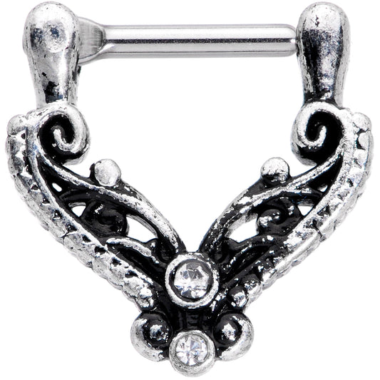 16G 3/8 Clear Gem Scrollwork Cartilage Clicker