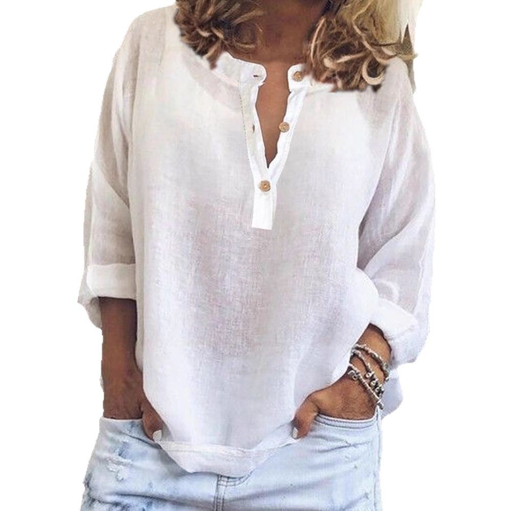 Solid Color Casual Loose Long Sleeve Linen Shirt