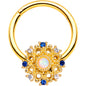 16G 3/8 Gold Tone White Synthetic Opal Sun Hinged Segment Ring