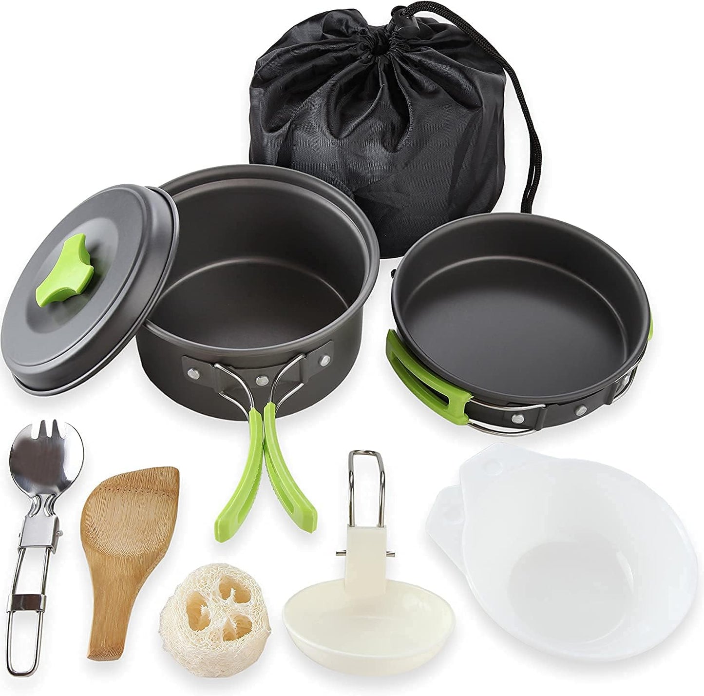 MalloMe 2L Camping Cookware Mess Kit with Backpack Stove - Camping Cooking Set - Camping Pot and Pans Backpacking Gear- Hiking Stove/Backpacking Stove - Camp Accessories Equipment