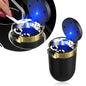 Kewucn Car Ashtray with Lid Portable Stainless Steel LED Blue Light Gold