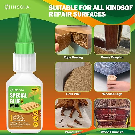 Wood Glue, 30g Clear Woodworking Adhesive for Furniture Repair and DIY Crafts ??Super Instant Glue, Fast-Drying, Waterproof, Heavy-Duty Bonding for Carpentry Projects