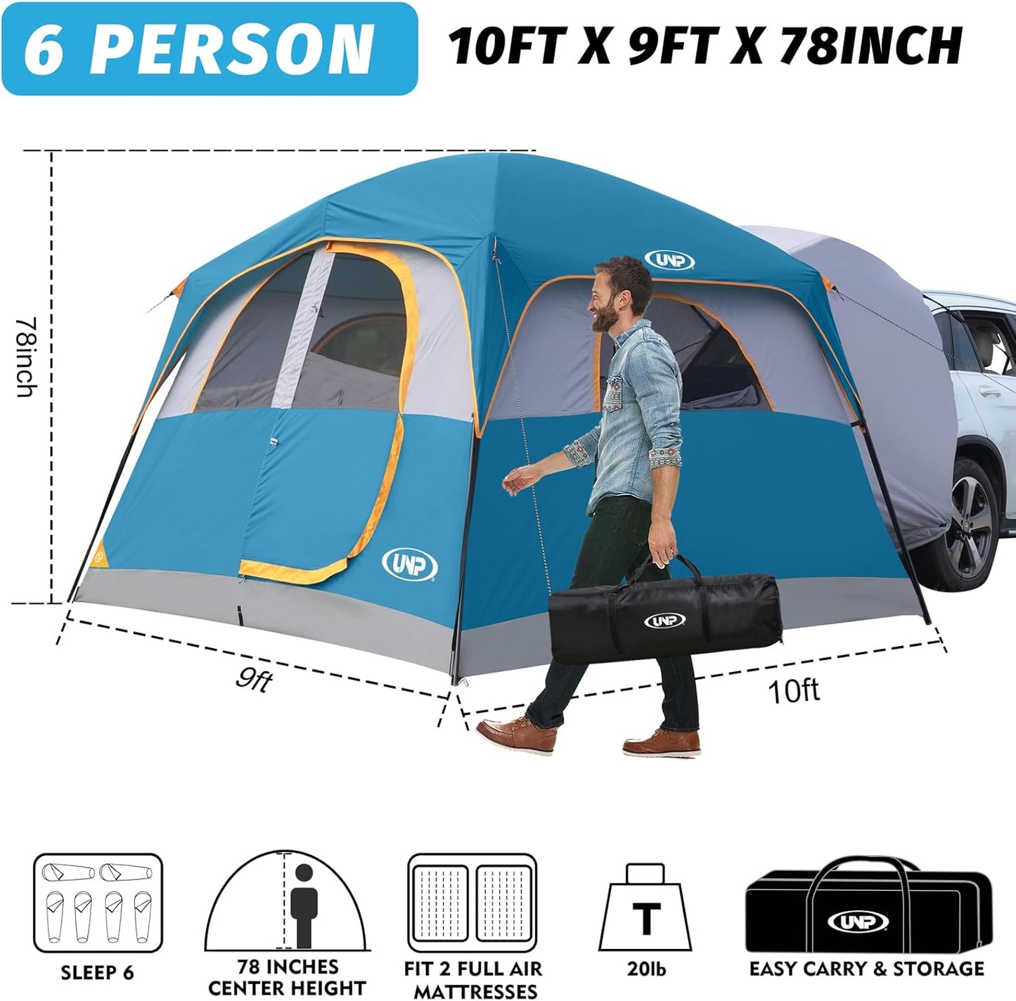 UNP Camping Shower Tent and SUV 6 Person Camping Tent for Outdoor Pricacy Shelter Hiking Fishing