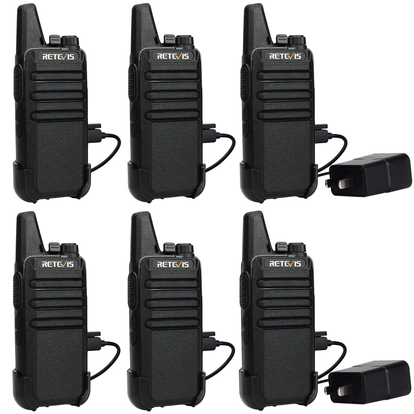 Retevis RT22 Walkie Talkies Rechargeable Hands Free 2 Way Radios Two-Way Radio(6 Pack) with 6 Way Multi Gang Charger