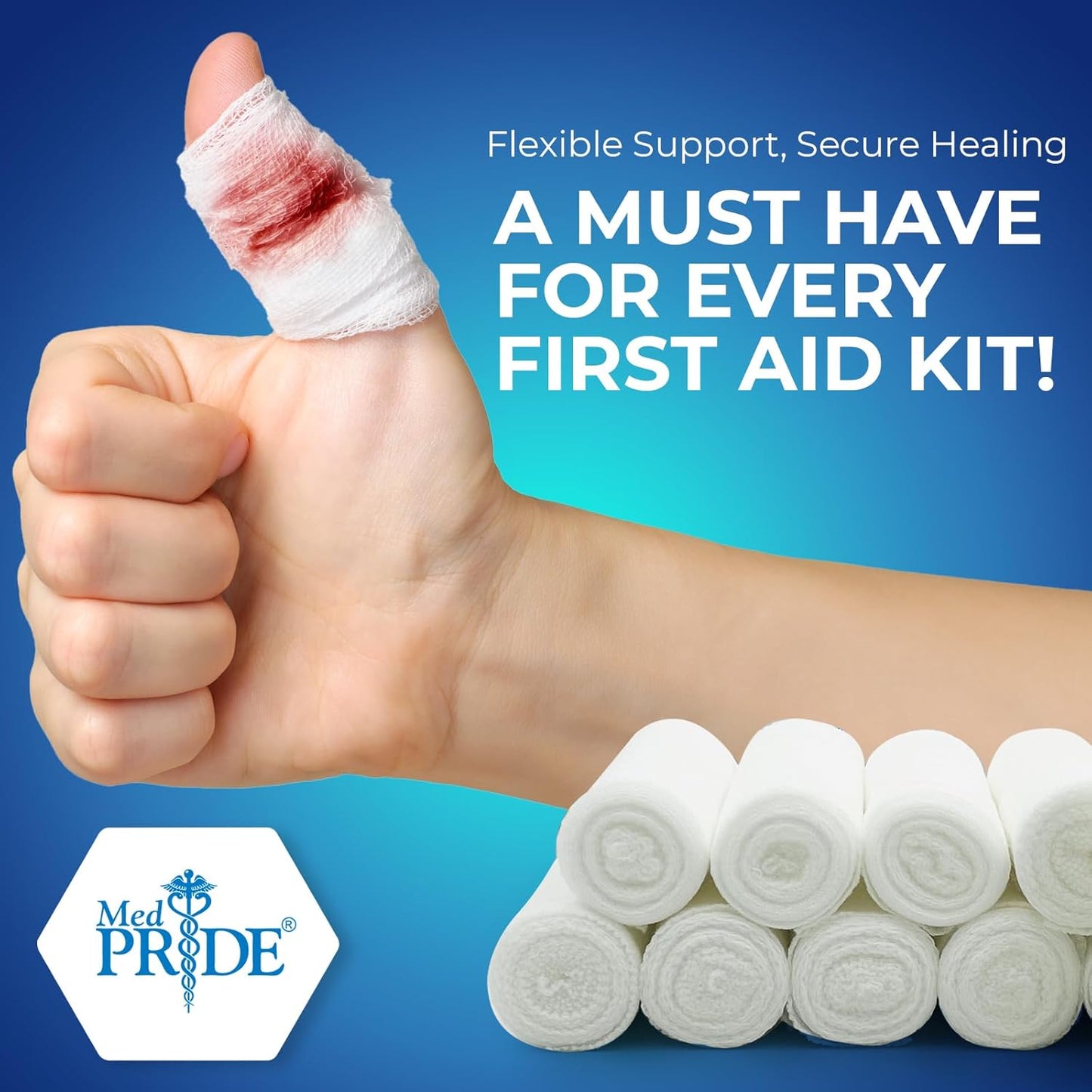 MedPride Conforming Stretch Gauze Bandage Roll -  Non-Sterile - 12 Rolls, Case of 8 (96 Count)