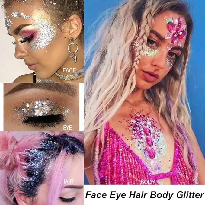 Mysense Gold Body Glitter Gel,Face Hair Glitter Makeup,Music Festival Rave Accessories,Chunky Mermaid Glitter Sequins,Sparkling Face Paint for Women Girls,30g