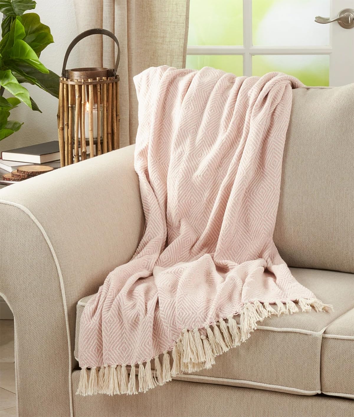 Fennco Styles Sevan Collection Soft 100% Cotton Diamond Weave Throw Blanket, 50" W x 60" L