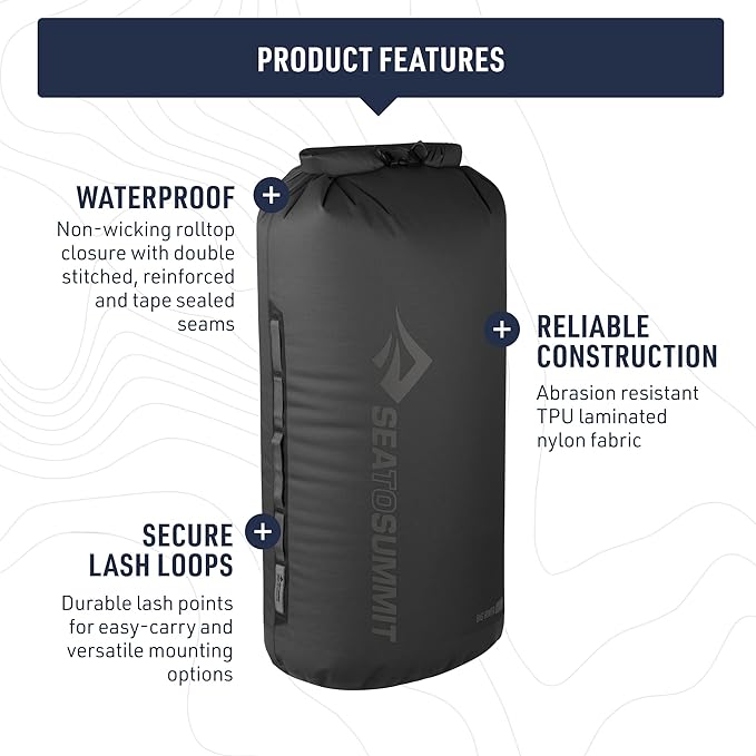 Sea to Summit Big River Dry Bag, Heavy-Duty Dry Storage, 65 Liter, Jet Black