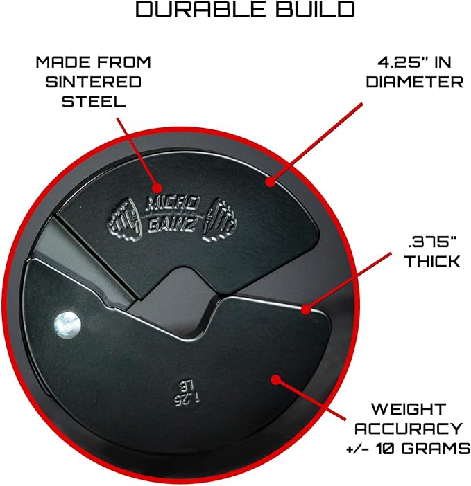 Micro Gainz Dumbbell Fractional 1.25lb Weight Plate, Ideal for Micro Loading, (Choose Color) 4 Piece Fractional Weight Plates, Designed for Dumbbell Training, Made In USA