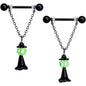 14G 11/16 Green Gem Black Witch Halloween Dangle Nipple Ring Set