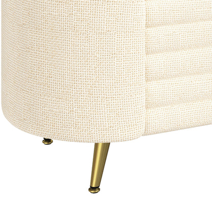Storage Ottoman Oval Chenille Beige Metal Legs Hidden Storage 44.9x18x18 In
