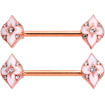 14G 9/16 Clear Gem Rose Gold Tone Pink Cross Nipple Ring Set