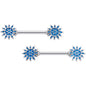 14G 9/16 Blue Winter Snowflake Christmas Barbell Nipple Ring Set