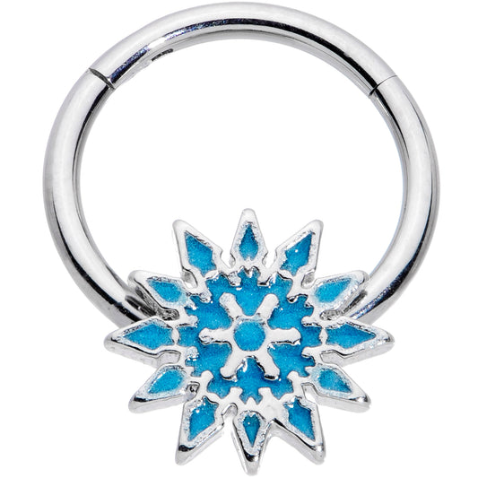 16G 3/8 Blue Winter Snowflake Christmas Hinged Segment Ring