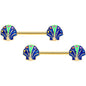 14G 9/16 Gold Tone Blue Shells Barbell Nipple Ring Set