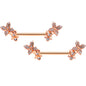 14G 9/16 Clear Gem Rose Gold Tone Butterfly Duo Nipple Ring Set