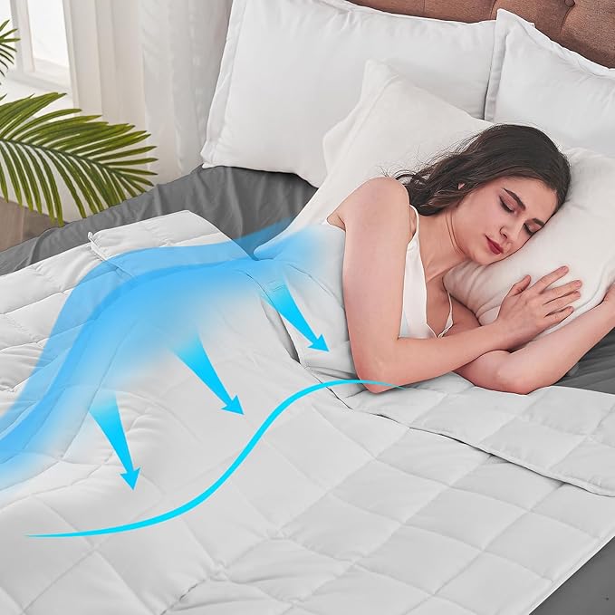 yescool Weighted Blanket for Adults (25 lbs, 88” x 104”, White) Cooling Heavy Blanket for Sleeping Perfect for 240-260 lbs, King Size Breathable Blanket with Premium Glass Bead