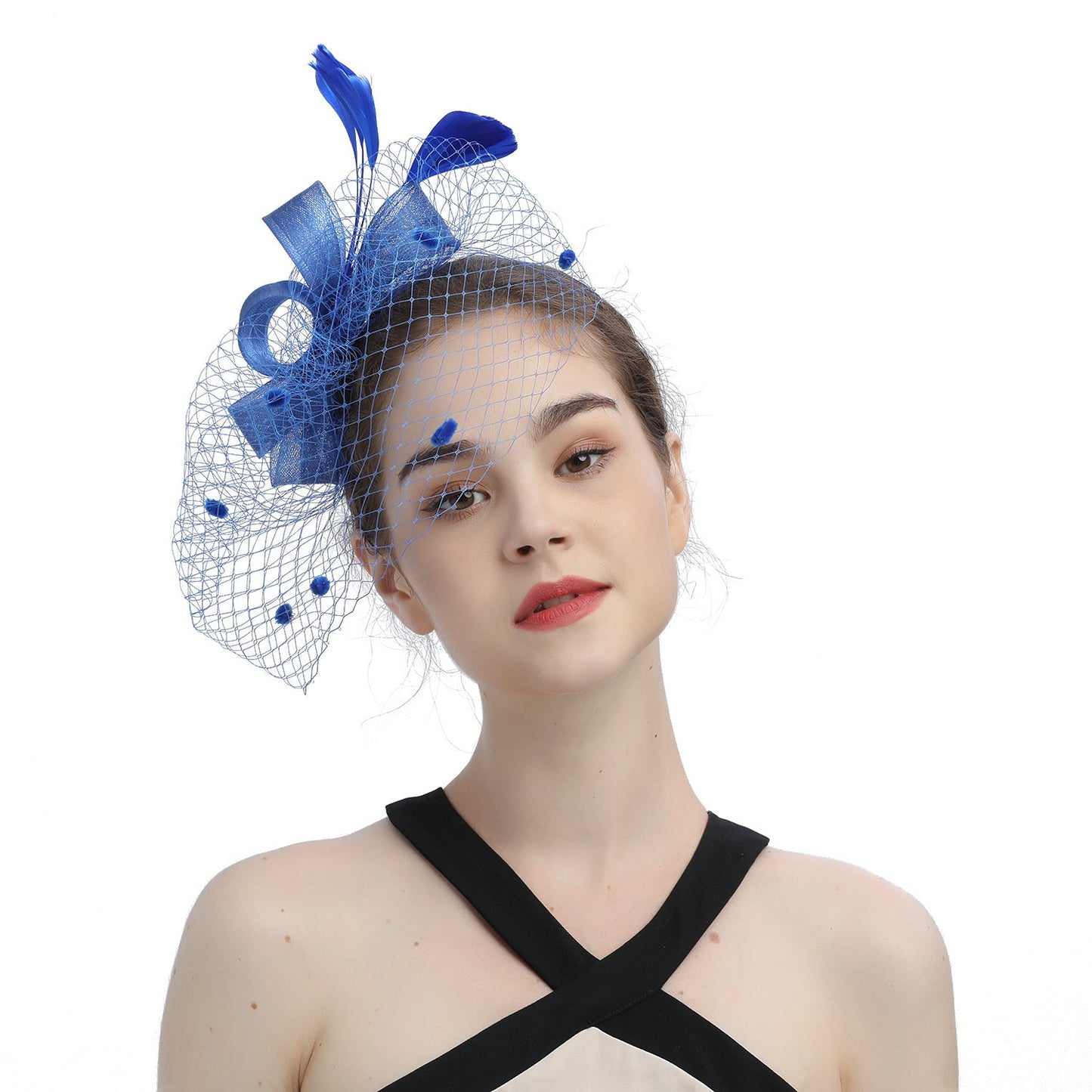 Bride Veil Hair Bow Top Hat Headdress Flower Cover Face Mesh Head