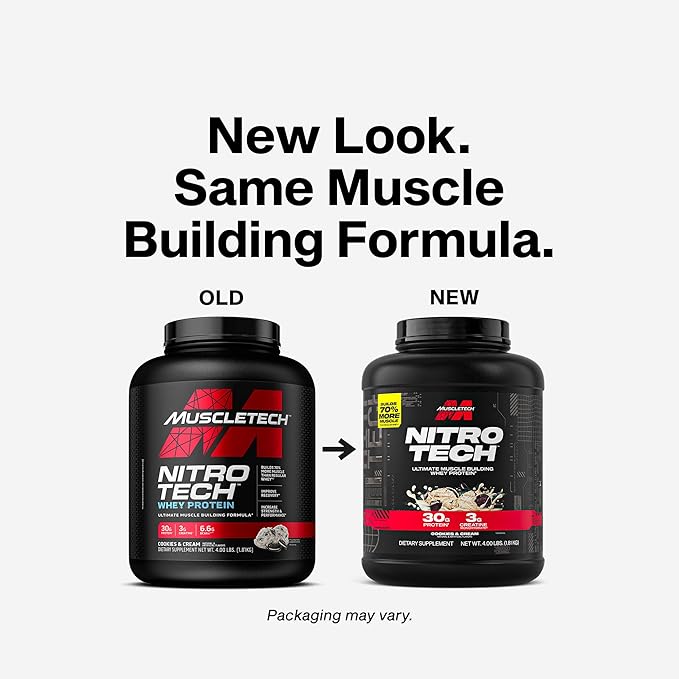 Whey Protein Powder | MuscleTech Nitro-Tech Whey Protein Isolate & Peptides | Lean Protein Powder for Muscle Gain | Muscle Builder for Men & Women | Sports Nutrition | Cookies and Cream, 4lb (40 Serv)