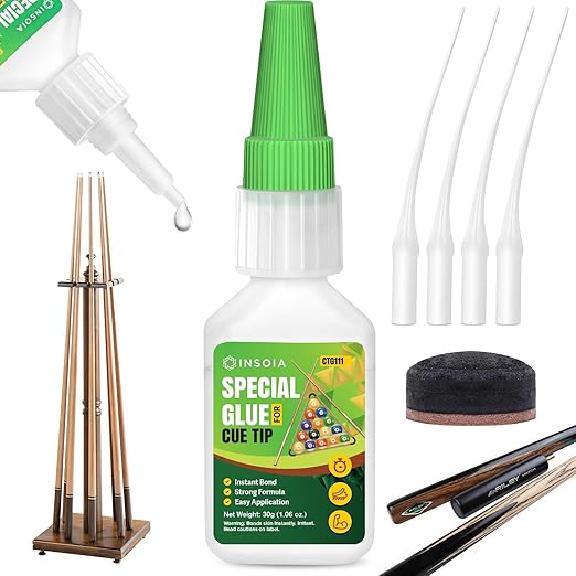 Pool Cue Tip Glue, 30g Clear Billiard Cue Adhesive for Pool Stick Repair & Tip Replacement, Heavy Duty Super Adhesive for Snooker Cue, Pool Cue Accessories - No Tip Clamp Needed