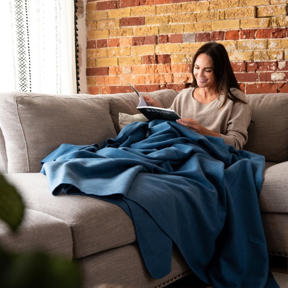 Arcturus Bighorn 100% Virgin Wool Blanket | Heirloom-Quality Wool Bedding for Home & Cabin | Warm, Thick & Durable (Queen Size, Steel Blue)