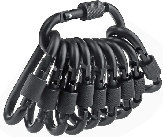 10 Pack Aluminum D Ring Key Rings Hiking Clips Locking Carabiner for Hiking Camping Fishing and Outdoor Use，Clips with Screw Gate Multicolored