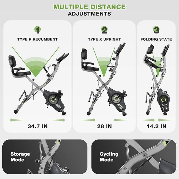 Exercise Bike, 5 in 1 Foldable Stationary Bike for Seniors, 16-Level Adjustable Magentic Resistance, Indoor Workout Bike with 330LB Capacity, Comfortable Seat Backrest X-bike