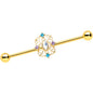 14G White Synthetic Opal Gold Tone Web Industrial Barbell 38mm