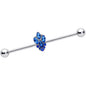 14G Blue CZ Gem Fountain Industrial Barbell 38mm