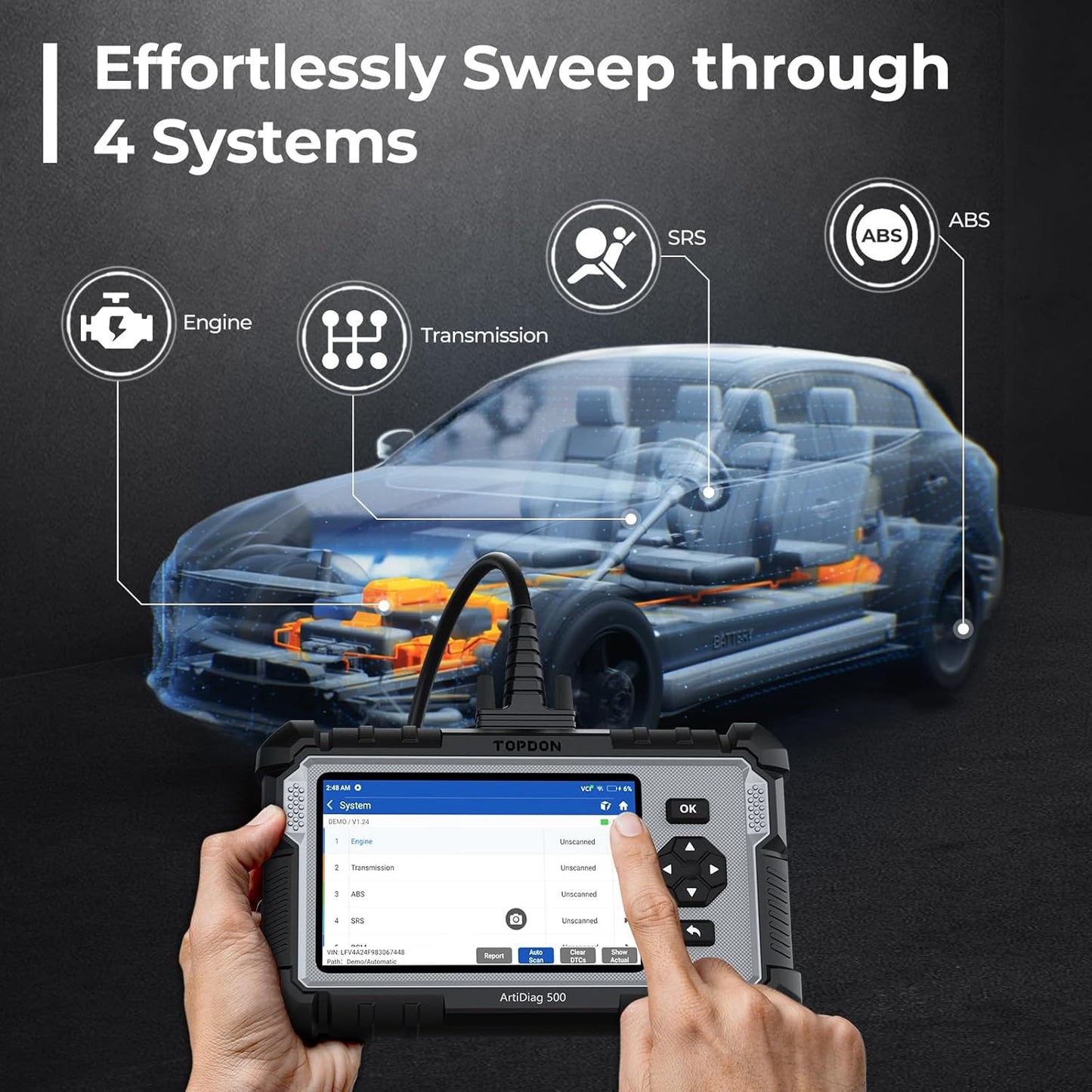 TOPDON AD500 OBDi TOPDON AD500 OBD2 Scanner Car Code Reader Scan Tool, Engine ABS SRS Transmission Diagnostics Tool, Oil/Throttle/SAS/TPMS/BMS/EPB Reset Car Scanner, Free Upgrade for DIY