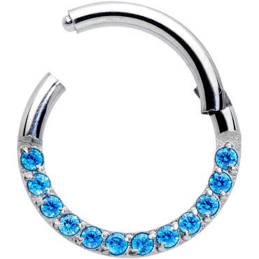 16G 5/16 Aqua Gem Paved Elegance Hinged Segment Ring