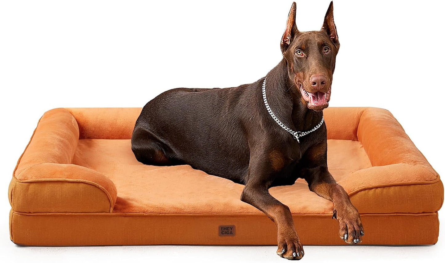 EHEYCIGA Orthopedic Dog Beds for Extra Large Dogs 44x32Inch, Waterproof Memory Foam XL Pet Bed with Sides, Non-Slip and Egg-Crate Foam Big Dog Couch Bed with Washable Removable Cover, Grey