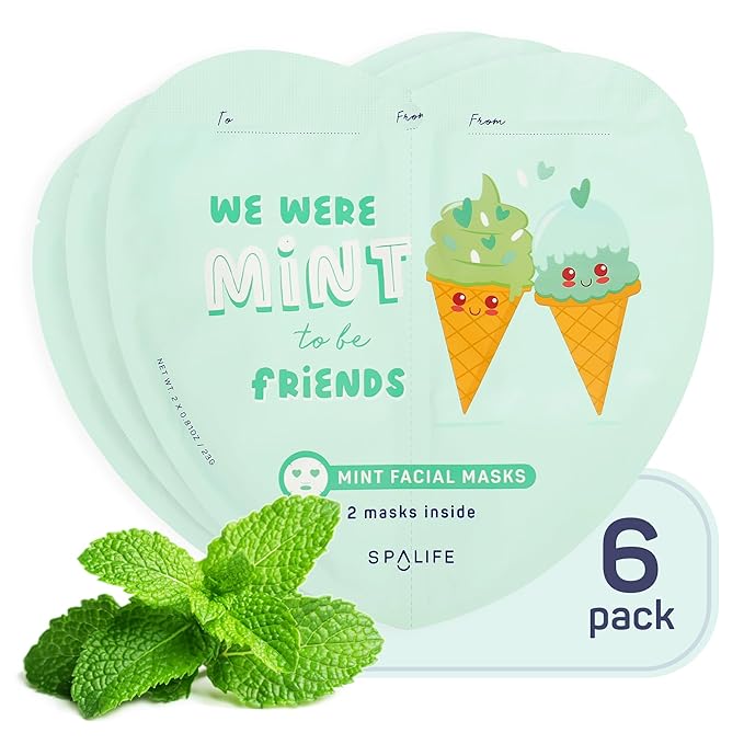 SpaLife We Were Mint to be Friends Duo Minty Facial Masks Set 2-pack - Hydrating, Soothing, and Moisturizing with Natural Mint Scent - Facial Sheet Mask Skin Care - Perfect Valentine Gift Set