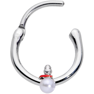 16G 3/8 White Orb Pearlescent Snowman Christmas Cartilage Clicker