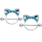 14G 9/16 Aqua Gem Kitty Cat Ears Nipple Shield Set