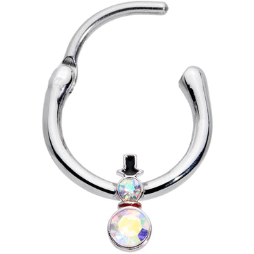 16G 3/8 Aurora Gem Winter Snowman Christmas Hinged Segment Ring