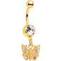 Gold Tone Clear Gem Baroque Butterfly Dangle Belly Ring