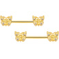 14G 9/16 Clear Gem Gold Tone Baroque Butterfly Nipple Ring Set