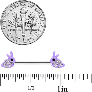 14G 9/16 Clear Gem Purple Easter Bunny Barbell Nipple Ring Set
