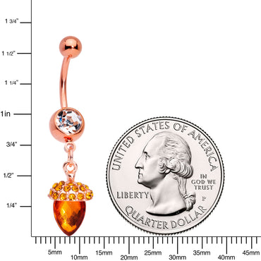 Clear Brown Gem Rose Gold Tone Fall Autumn Acorn Dangle Belly Ring