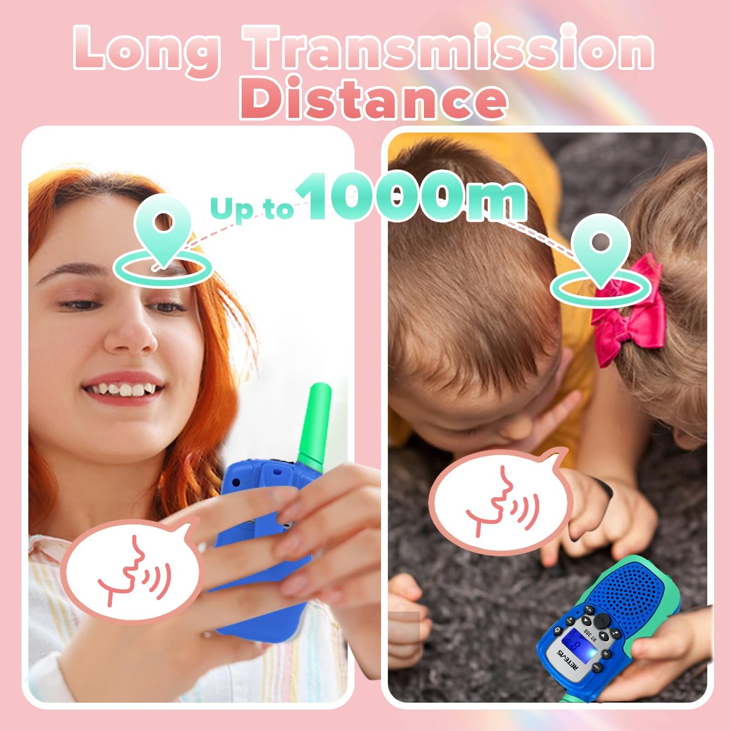 Retevis RT388 Walkie Talkies for Kids, Birthday Gifts for 6 7 8 9 10 11 12 Year Old Girls, 22 CH LCD Flashlight, Pink Walkie Talkies Christmas Gifts Toys for Girls(Pink, 2 Pack)