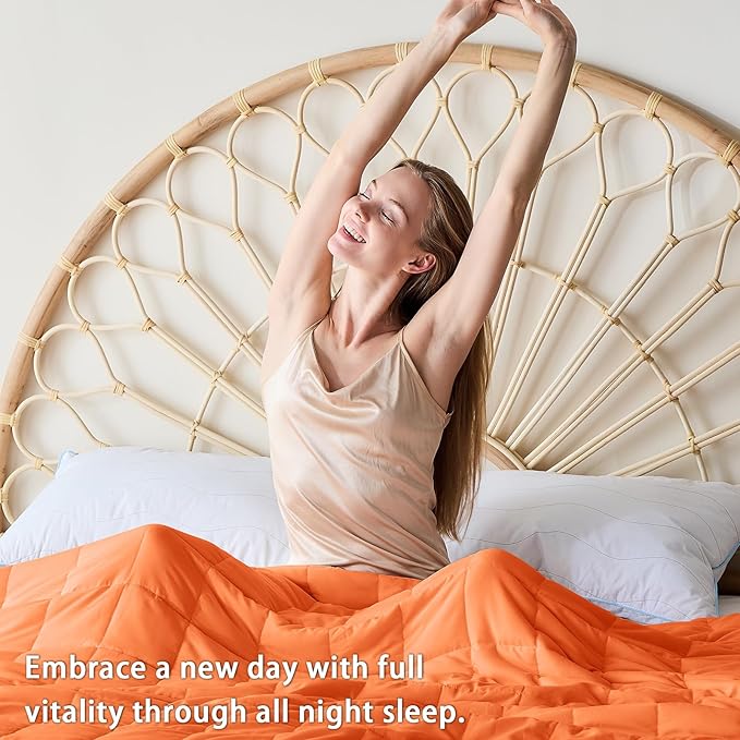 yescool Weighted Blanket for Adults (15 lbs, 48" x 72", Orange) Cooling Heavy Blanket for Sleeping Perfect for 140-160 lbs, Twin Size Breathable Blanket with Premium Glass Bead, Machine Washable