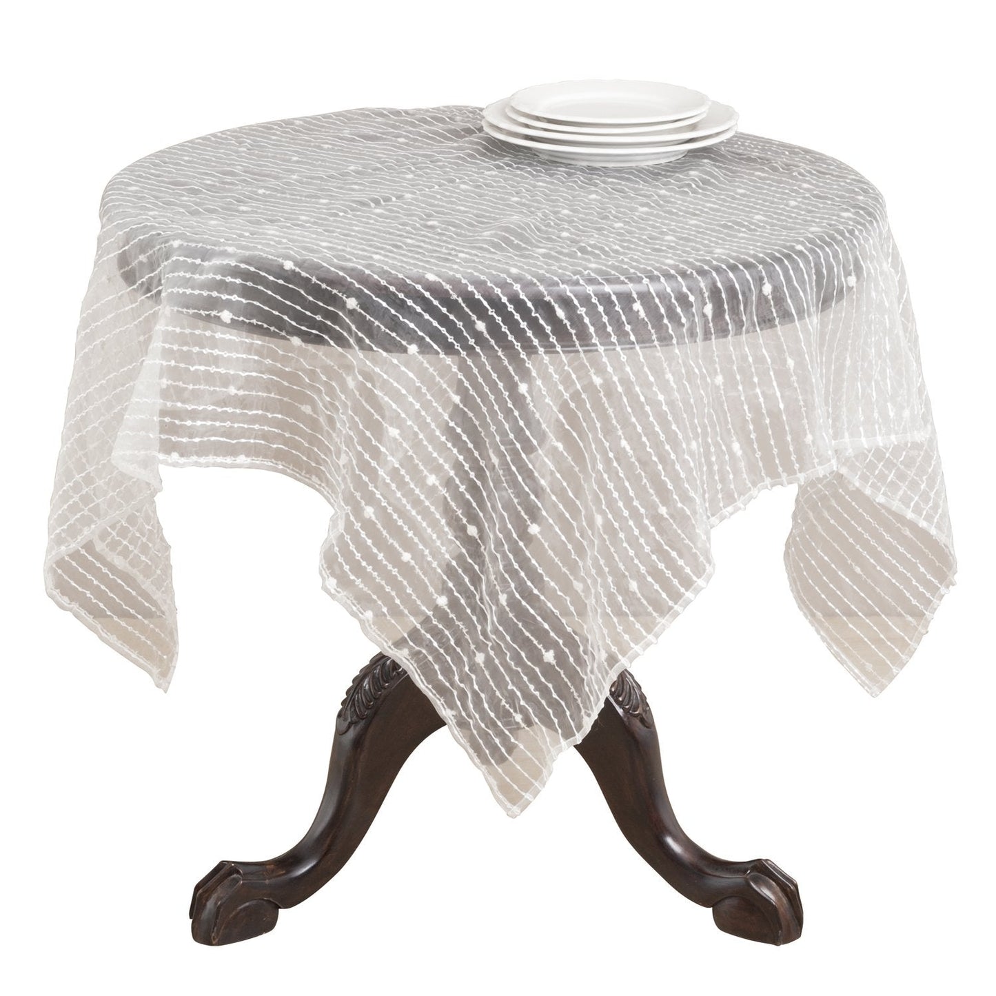 Fennco Styles Fontani Fuzzy Stripe Sheer Ivory Tablecloth, One Piece.