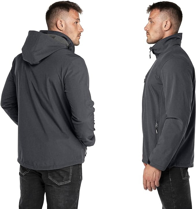 Outdoor Ventures Men's Lightweight Softshell Jacket Fleece Lined Hooded Water Resistant Winter Hiking Windbreaker Jackets
