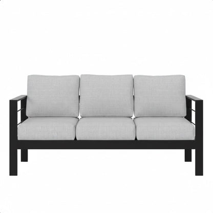 Outdoor Sofa Aluminum Black Light Gray Olefin Cushions 3 Seat 74in