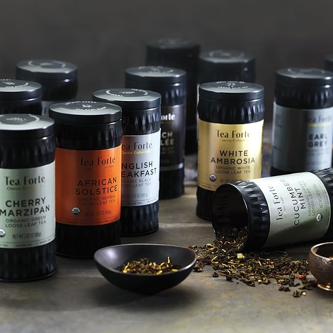 Tea Forte Peach Brulee Premium Organic Loose Leaf Caffeinated Black Tea Blend Canister, Makes 35-50 Cups