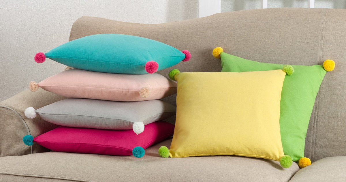Fennco Styles Decorative Solid Color Pom Pom Cotton Throw Pillow 18" Square (Lime)