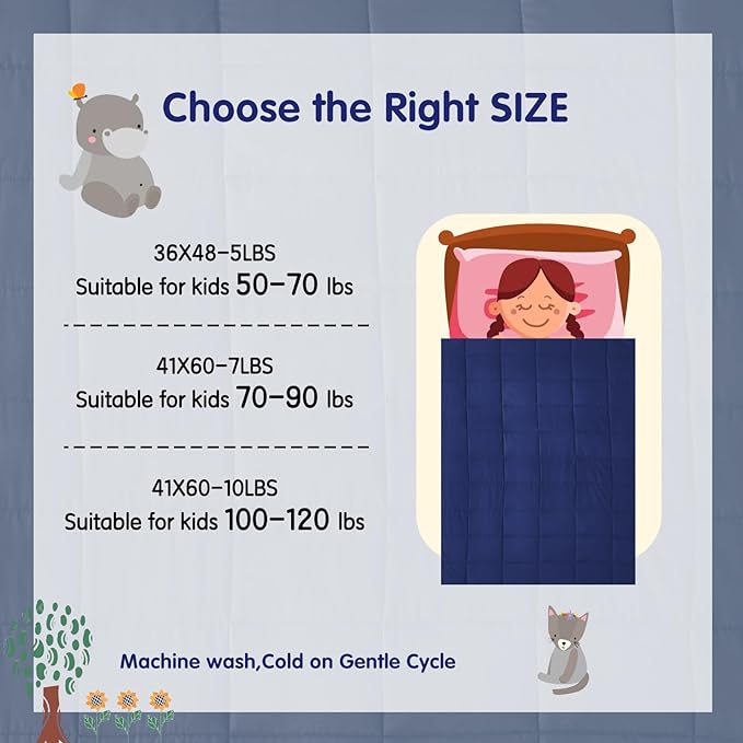 yescool Weighted Blanket (10 lbs, 41" x 60", Blue) Cooling Heavy Blanket for Sleeping Perfect for 90-110 lbs, Breathable Blanket with Premium Glass Bead, Machine Washable