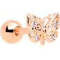 16G 1/4 Clear Gem Rose Gold Tone Butterfly Cartilage Earring