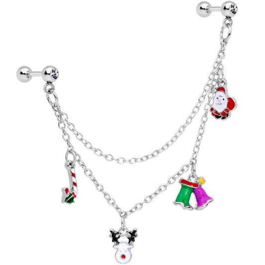 16G 1/4 Clear Gem Santa Christmas Dangle Cartilage Chain Earring